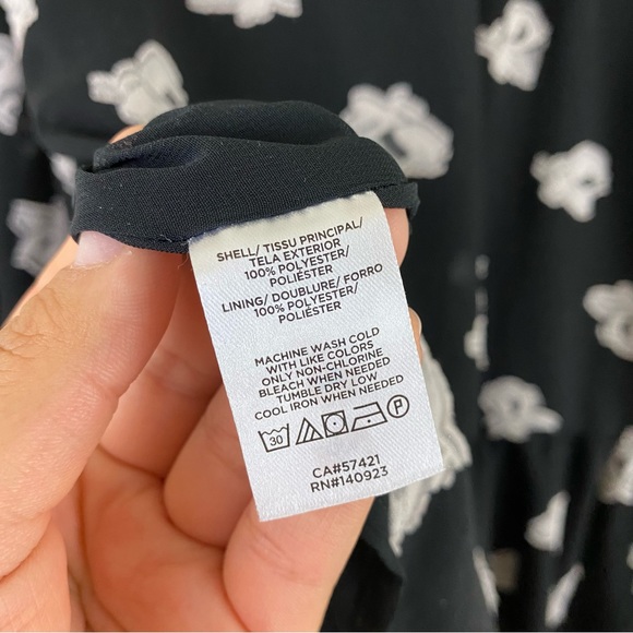 Loft Size Small Black Sheer Chiffon Grey Floral Full Sleeve Ruffle Hem Blouse - Picture 6 of 7